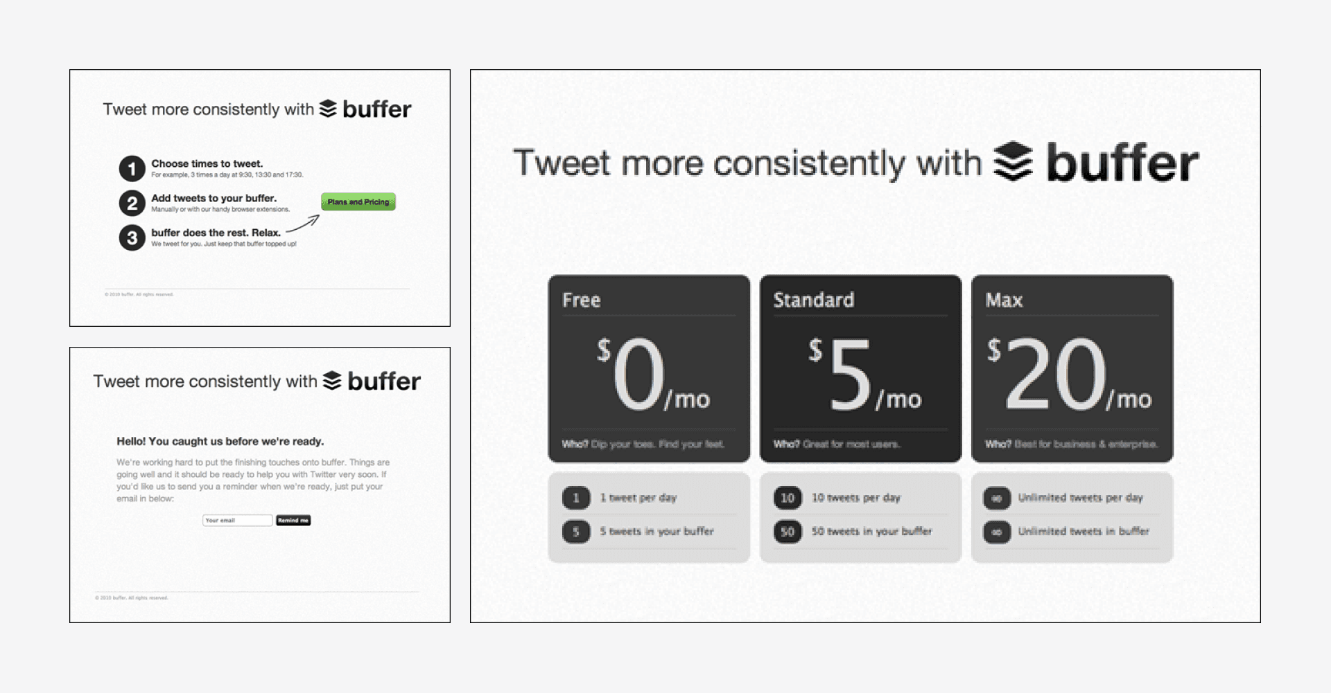 Buffer MVP showing costs of different packages you could purchase