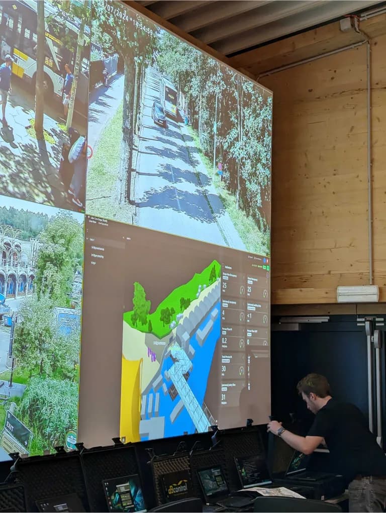 Festival control room with the Outsight LiDAR crowd map projected on the wall