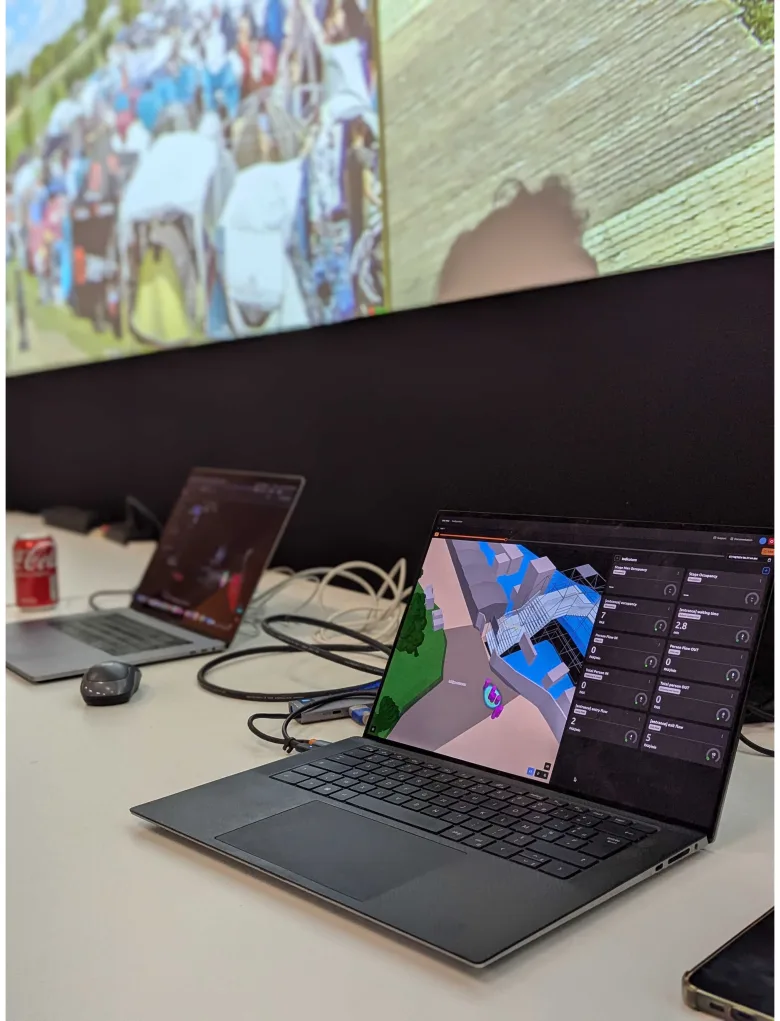 A laptop running the LiDAR crowd dashboard in the control room