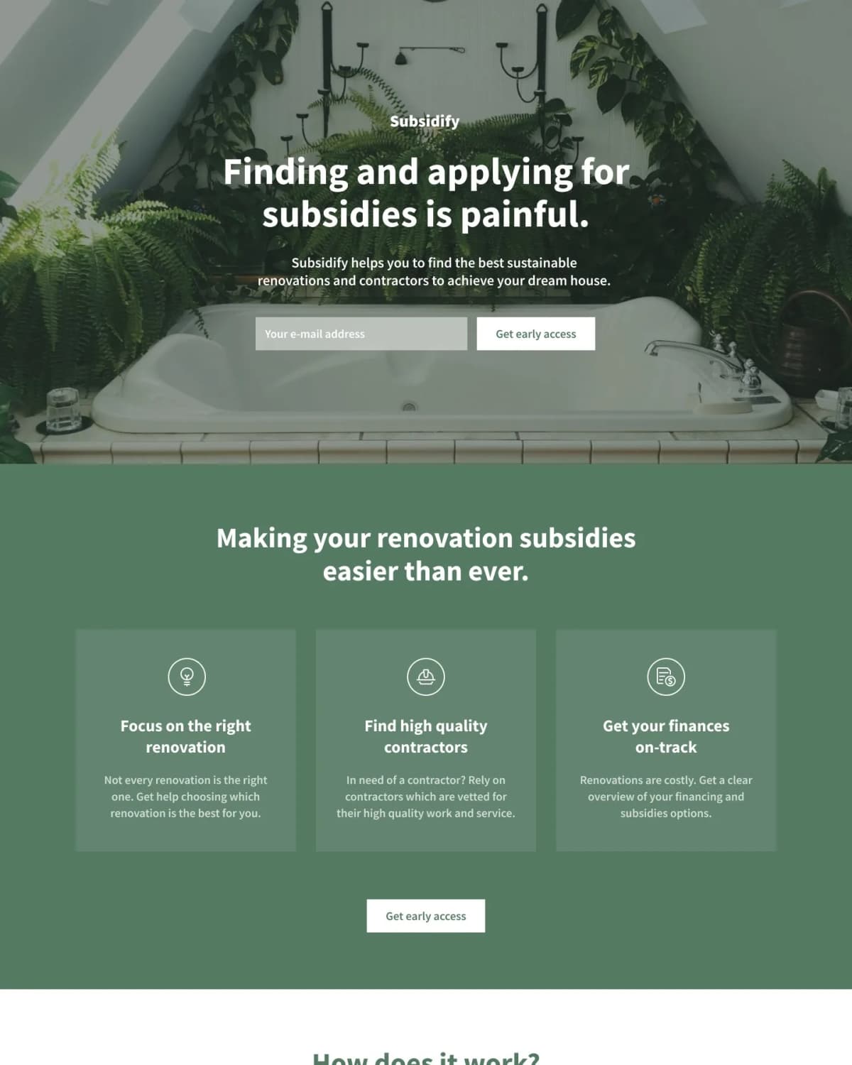Subsidify landing page: finding and applying for subsidies is painful