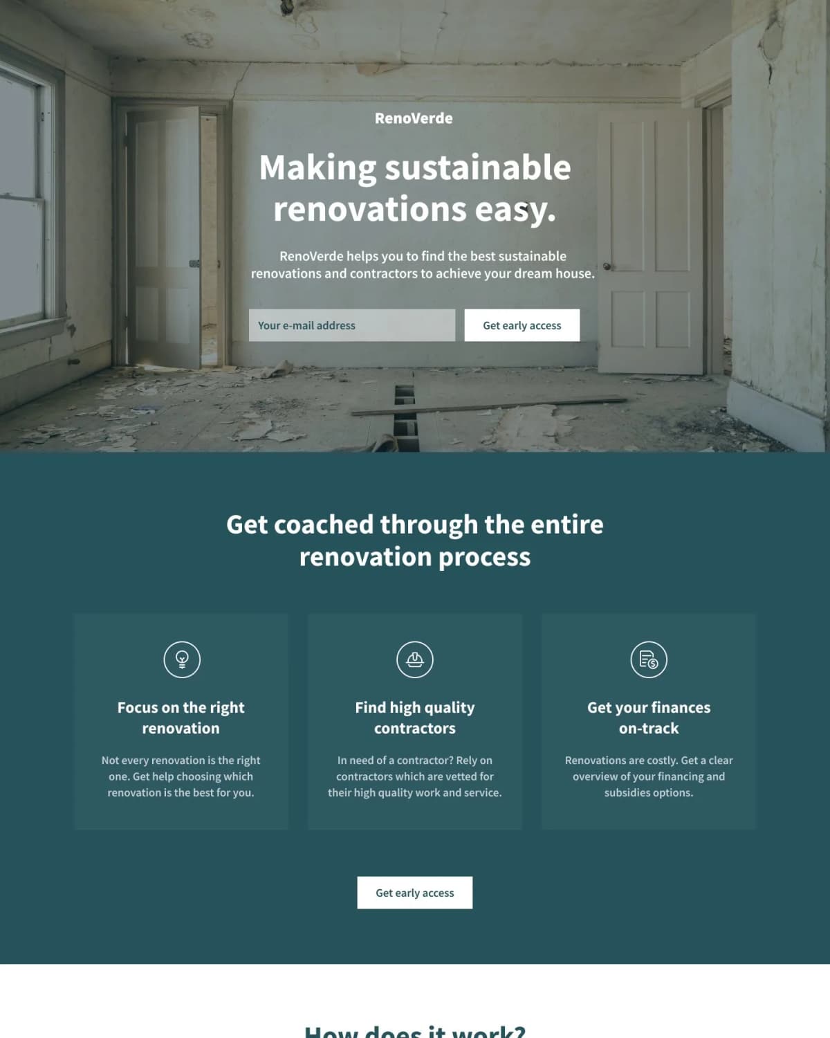 RenoVerde landing page: making sustainable renovations easy