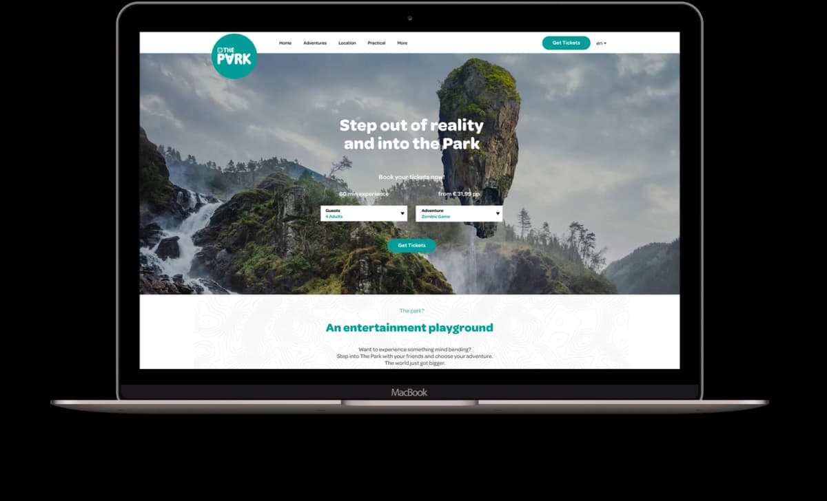 The Park launch website on a laptop: Step out of reality and into the Park